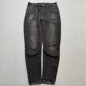 Y2K Distressed Jeans Womens 30 Black Faded Denim Tapered Leg Mid Rise Streetwear
